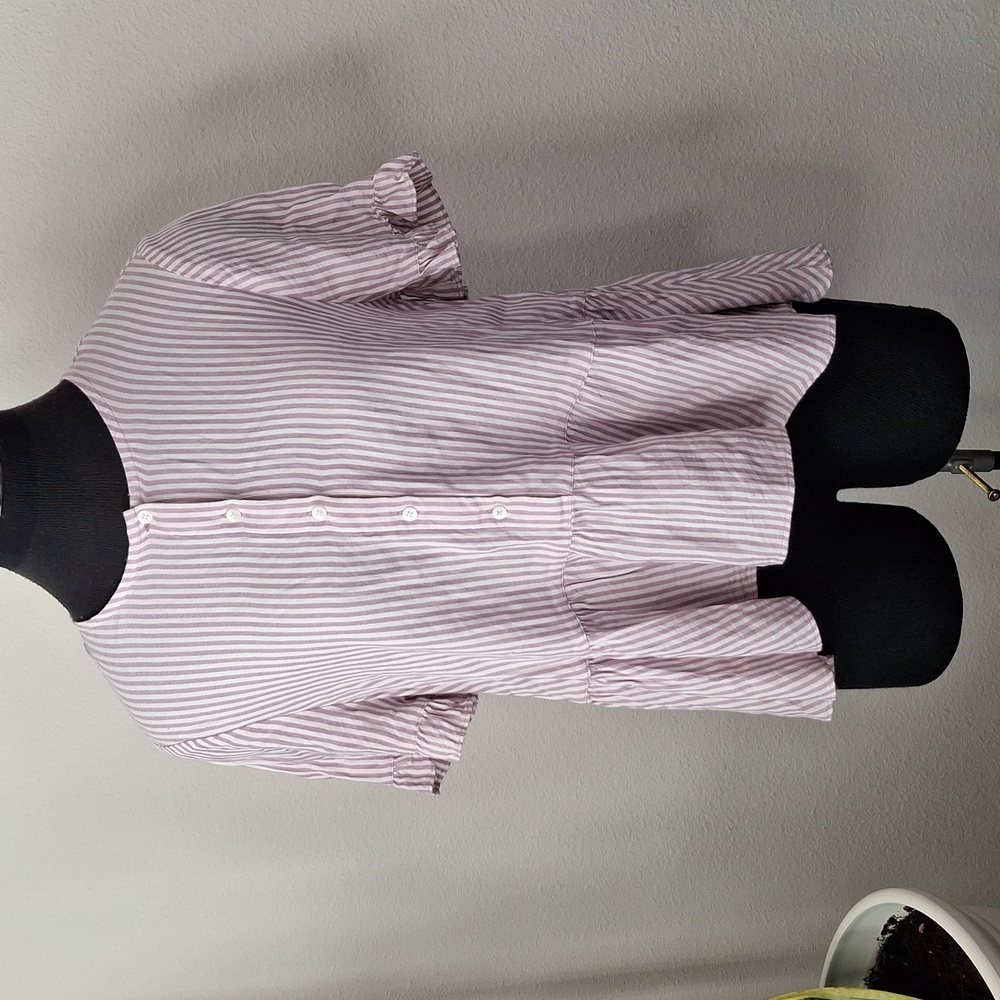 Madewell Pink and White Striped Button-Front Peplum Blouse